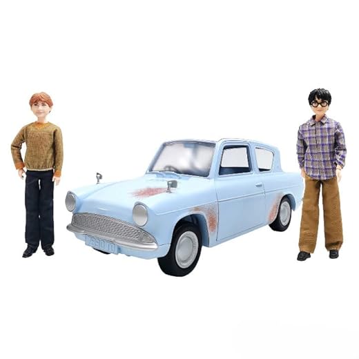 Harry Potter Harry Potter y Ron Weasley con coche volador Muñecos que recrean escena de película con vehículo, juguete de regalo + 6 años (Mattel HHX03)