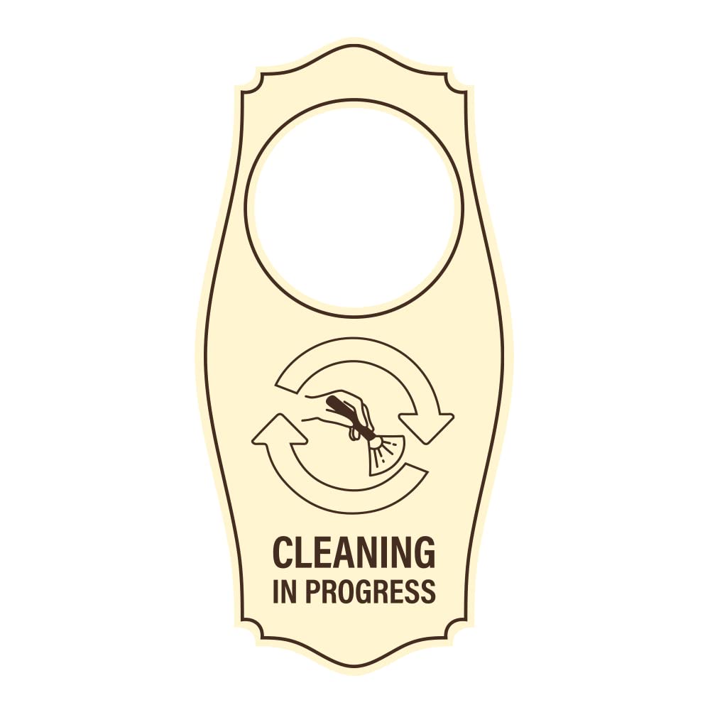 Signs ByLITA Cleaning in Progress Door Hanger - Ivory Dark Brown, 4" x 8"
