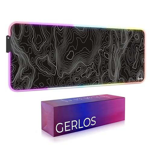 Gerlos RGB Gaming Mouse Pad, Large Extended LED Desk Mat with 12 Light Modes, Non-Slip Rubber Base, Water-Resistant, 31.5×11.8 Inch