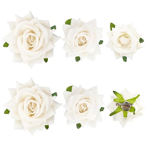 Ahoney 6 pinzas para el cabello de flores blancas para mujeres y niñas, 3 tamaños, pinzas de cocodrilo floral, flores bohemias, broches para el