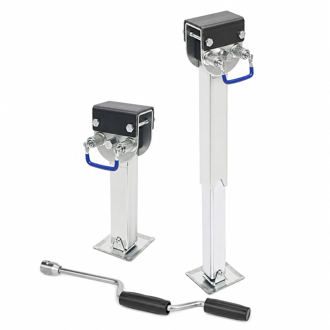 2X Anhänger Stützen mit Kurbelgriff Stelzfuß Anhängerstütze Hubbereich 440-700 mm Tragkraft 1500 kg für Wohnwagen Anhänger und leichte Nutzfahrzeuge Silber