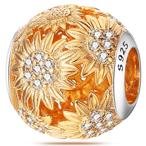 925 Sterling Silver Charms Beads for Bracelets Necklaces, 4 Four Clover Leaf Sunflower Ladybird Honeycomb Infinite Heart Pendant, Green Flower Lucky Jewelry Birthday Gifts for Women Men - Main Image