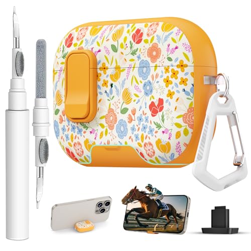 Image of for AirPods Pro 3 Case(2025) with Secure Lock Clip and Phone Stand,Cute Floral Girly Style Protective Cover with Cleaning Kit and Carabiner for Apple iPod Pro 3rd Generation(Sunshine Petals)