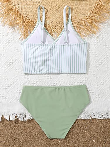 Milumia Girl's Two Piece Swimsuit Striped Wrap V Neck Spaghetti Strap Bikini Set2