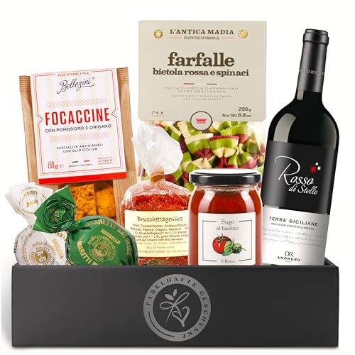 Präsentkorb Italia gefüllt mit Rotwein und italienischen Delikatessen | Pasta,...