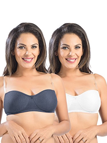 Image of SONARI Ell 18 Womens T-Shirt Bra | Double Layered, Adjustable and Removable Bra Straps, Hook and Eye Closure, Non-Wired, Soft Cotton Spandex Material (Free Transparent Straps)