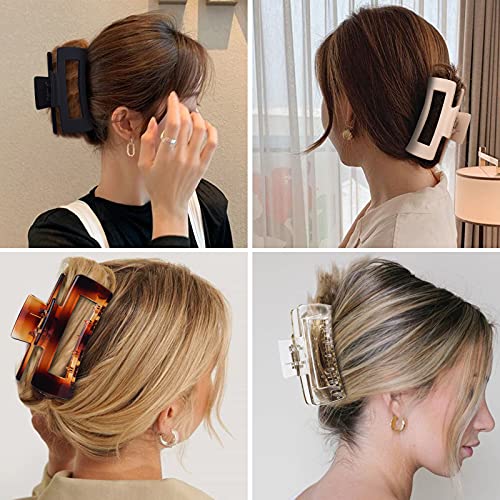 Sisiaipu 4.1 Inch Large Hair Claw Clips 12 Pcs Big Hair Clips For Thick Hair Rectangular Claw Clips Matte Square Hair Clips Nonslip Acrylic Banana Jaw Clips Hair Accessories For Women And Girls #TOP4