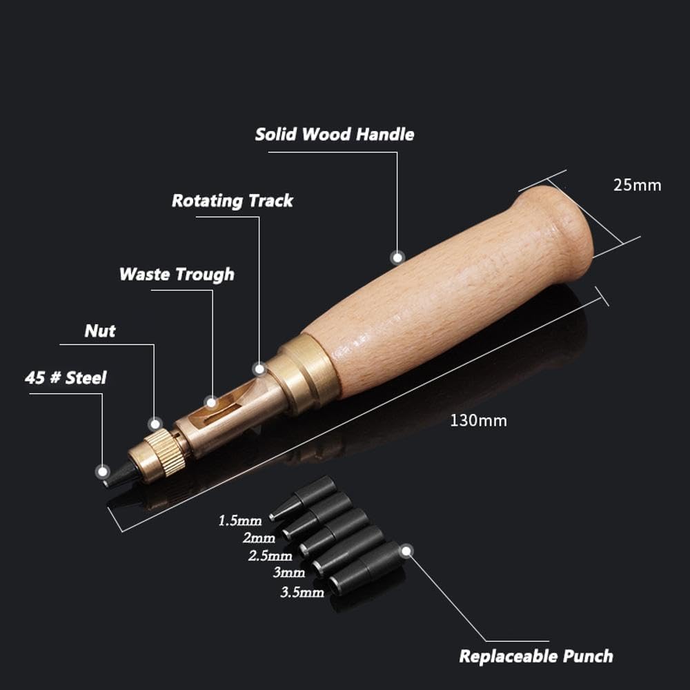Perforatore Per Cuoio 6 Punte - Utensile Per Pelletteria Con Manico In Legno - Foto 11