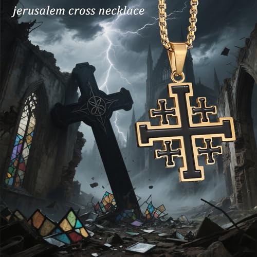 Jerusalem Cross Necklace, Crusader Templar Cross Pendant Necklace, Stainless Steel Cross Biker Necklace for Men Women4