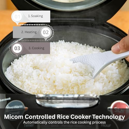 Image of TIGER JAX-T10U-K 5.5-Cup (Uncooked) Micom Rice Cooker and Warmer with Tacook Food Steamer Cooking Tray Technology and 10 Auto-Cook Settings, Stainless Steel Black