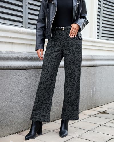 luvamia Wide Leg Jeans Woman Trendy High Waisted Leopard Cheetah Print Ankle Length Stretchy Denim Pants with Pockets