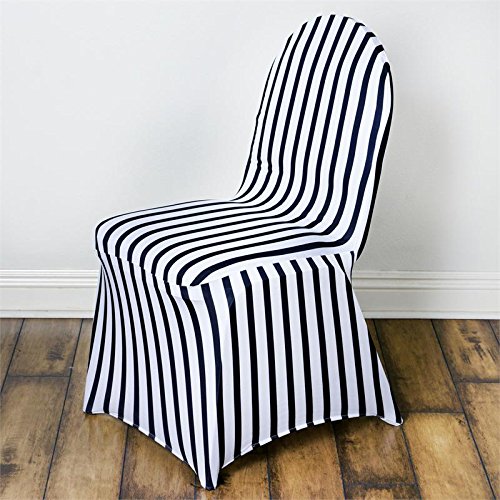 TABLECLOTHSFACTORY Striped Spandex Chair Cover for Wedding Event Party - Black/White-Pack of 5