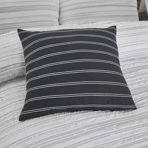 Image of Modern Threads Dixie White Jacquard Comforter Set - 5 Piece Textured Bedding with Decorative Pillows & Shams, Soft All Season Farmhouse Bed Set, Bright White with Graphite Stripes, King