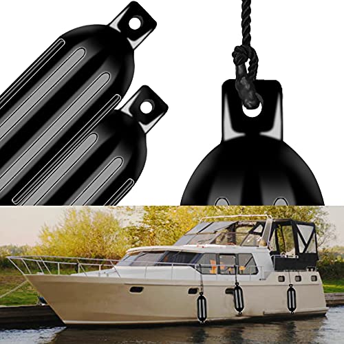 VEITHI Boat Fenders Black 4Pack, Ribbed Twin Eyes Vinyl
