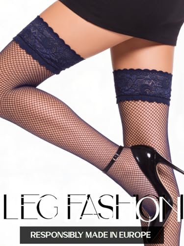 Image of Mila Marutti Fishnet Thigh High Stockings for Women with Lace Top | Fish Net Stockings Lingerie | Colored Fishnets