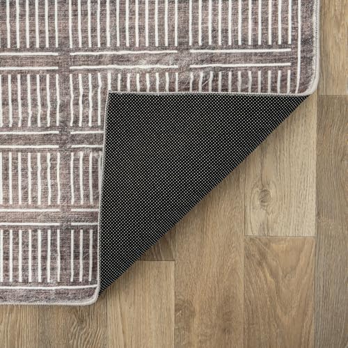 Rugshop Bohemian Stripe Lines Washable Non Slip Runner Rug 2' x 10' Brown