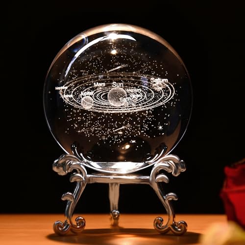 IFOLAINA Bola de cristal do sistema solar 3D, esfera de vidro gravada a laser de 60 mm, decoração de casa com suporte, sistema solar, planeta, modelo, decoração, espaço, universo, presentes para