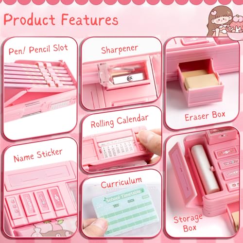 Image of FINEMOE Pink Unicorn Pencil Case for Girls & Boys - Double-Layer, Double-Sided Pencil Box for Kids, Aesthetic Stationary Set for School Students, Large Capacity Geometry Box, Unique Stationery Gifts