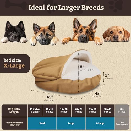 Image of Snoozer Cozy Cave Dog Bed, Round Covered Dog Bed, Camel (XL)