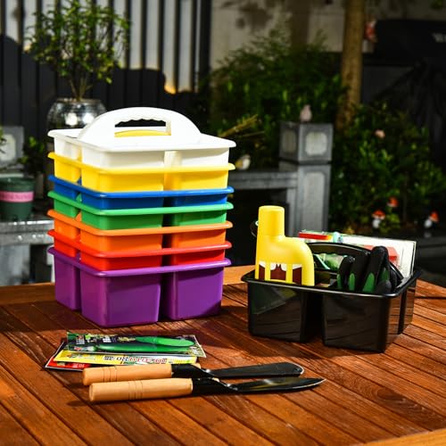 Plastic Storage Caddy Organizers, 6 Pcs Portable Teacher Classroom Supply Caddies with Handle, 3-Compartment Utility Craft Art Caddy for Kids, School Classroom and Office Organization, White - Thumbnail 2