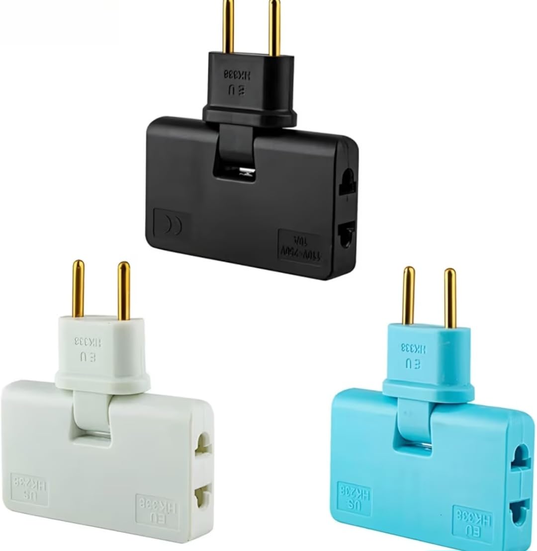 3-in-1 Rotatable EU to US Plug Adapter 180° Extension with Foldable Multi-Socket, Mini Slim Wireless Outlet Converter, 2-Pin Rotate Plug, Compact Travel-Friendly Design Multicolor (Standard_Pack OF 3)-image-27