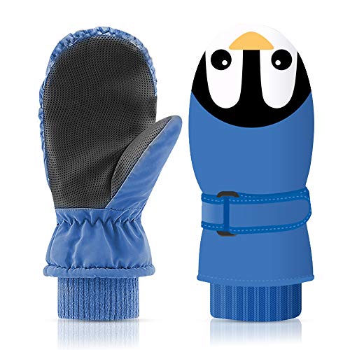 Kids Ski Snow Gloves Waterproof Winter Warm Gloves Adjustable Snowboard Mittens for Boys Girls Cold Weather Outdoor Play(Blue)