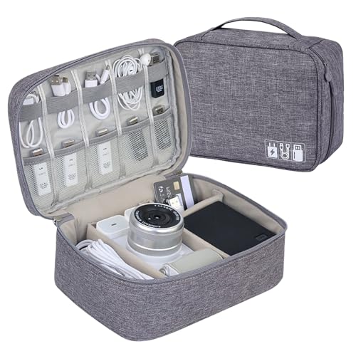 Travel Cable Organiser Bag, Electronic Organizer, Electronics Accessories Storage Case, Portable Cable Organizer Case for Cables Power Bank USB Drive Charger Hard Disk(Gray)