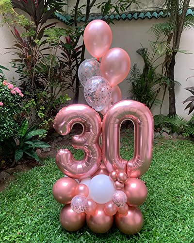 Image of LHOAVWE 40 Inch Rose Gold 30 Number Balloons, Giant Jumbo Huge 30 Foil Mylar Helium Number Digital Balloons, Dirty 30th Birthday Party, 30th Anniversary Events Party