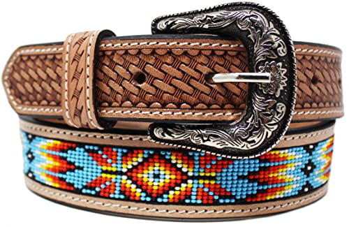 Kids Child Youth 1-1/4" Wide Western Floral Tooled Purple Beaded Leather Belt 26FK43C2