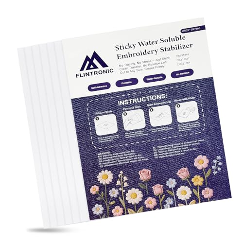 Flintronic 6PCS A4(29.7x21cm) Water Soluble Embroidery Paper Sticky Dissolvable Embroidery Paper Printable Embroidery-Paper for Creative Making on Garments Bags Accessories and Home Decorations