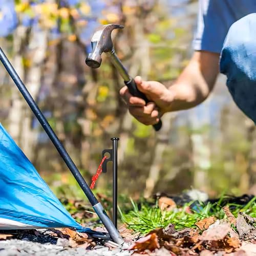 Tent Stakes Heavy Duty Set - Juego de 16 estacas para tienda de acero forjado para camping, senderismo y exteriores, negro, agujero para colgar rápido, antideslizante miniatura 7