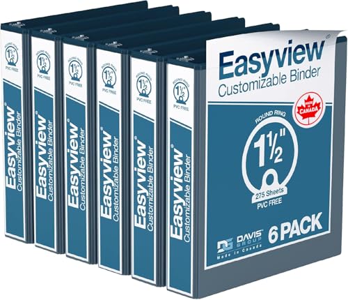 Image of Easyview 3-Ring Binder, Clear-View Cover, 1.5 inch Round Rings, Navy Blue, 6 Pk