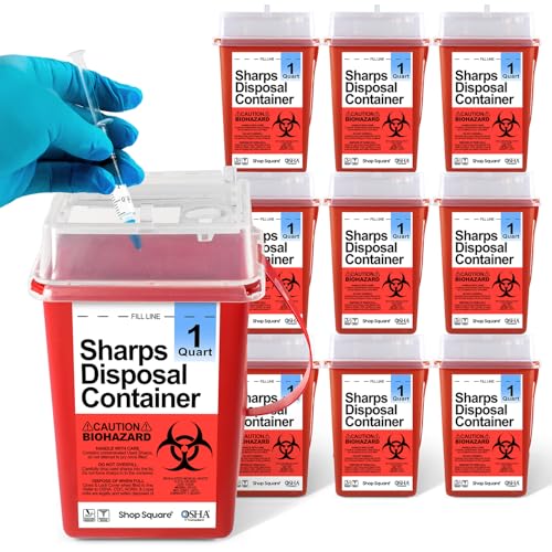 Image of Sharps Containers for Home Use - 10 Pack, Needle Disposal, Sharps Disposal, Small Biohazard Containers - 1 Quart, Small Portable Container for Travel