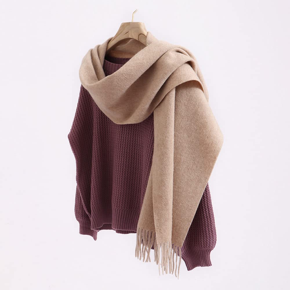 HGJH Strickschal Damen, Winterschals Beige Weicher Warmer Schal Dicke Decke Einfarbige Quaste Kaschmir-Feeling-Schal Langer Großer Winterschal Trendige Stola-Schals Für Frauen Mädchen