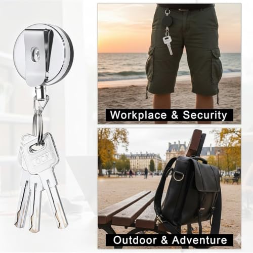 Image of AccuPrints 2 Pc Retractable Id Card Holder, Keychain Badge Holder, Zinc Alloy Metal Carabiner Keychain 26.7 inches Retractable Steel Wire Reel Design Utility Keyring for Keys, Badge, Cards