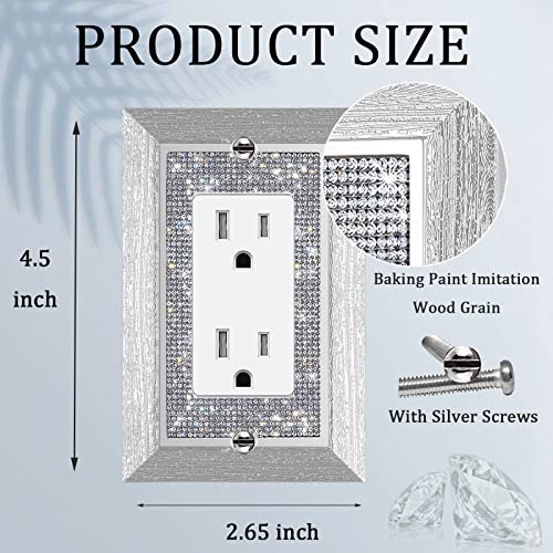 Image of 4 Pcs Shiny Rhinestone Outlet Covers Wall Plate Imitation Wood Grain Light Switch Or Outlet Decorative Cover Plate Single Toggle Switch Covers Wall Plate