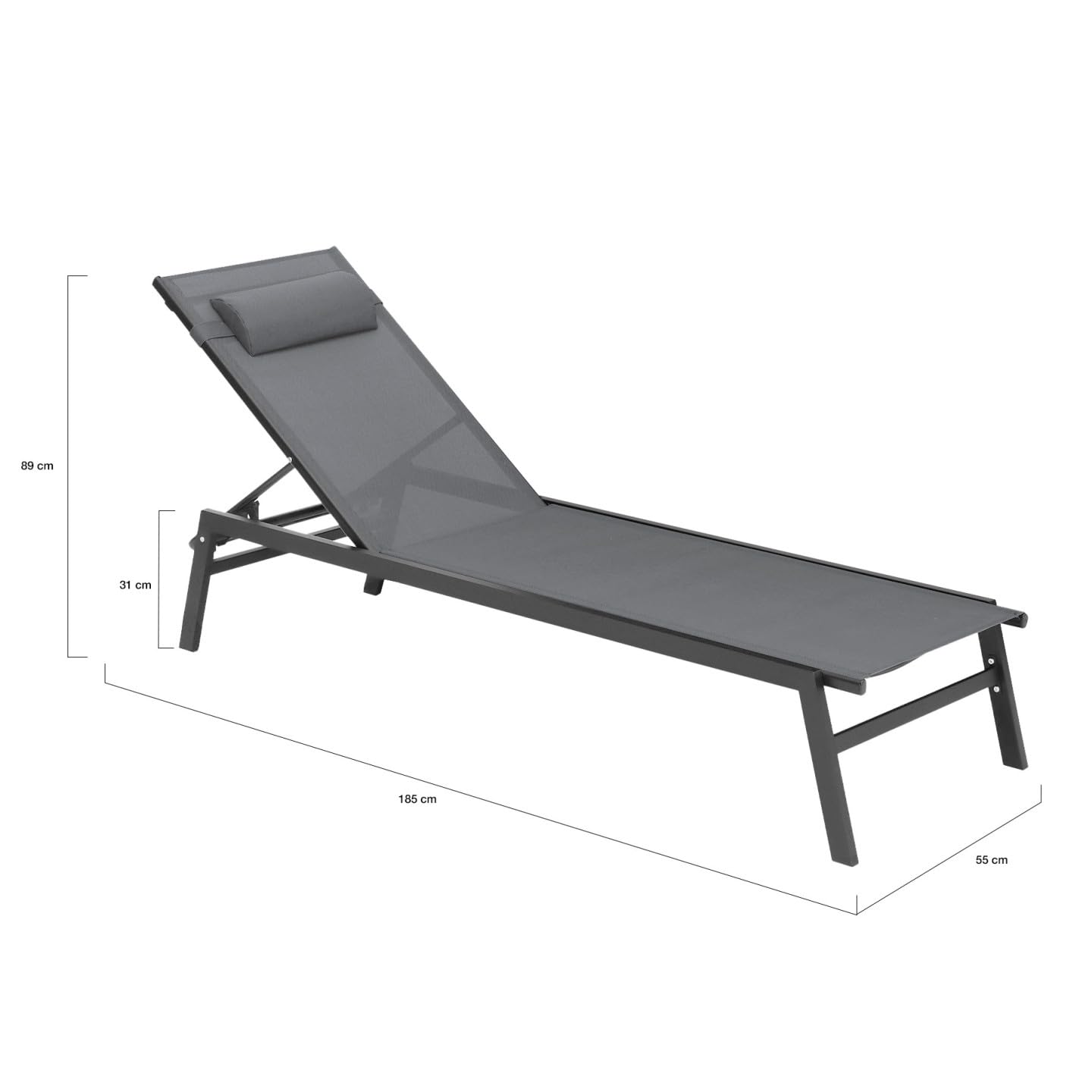 IDMarket - Juego de 2 tumbonas de jardín reclinables de aluminio Sintra gris antracita y negro
