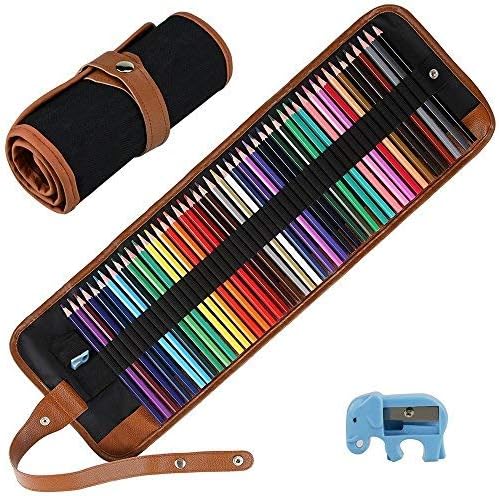 E-More 50 Piece Colouring Pencils Set, Art Colour Pencils Drawing Pencils with Portable Roll-Up Canvas Case Sharpener for Artist Sketch Drawing Oil Base Adult Secret Garden Colouring Books