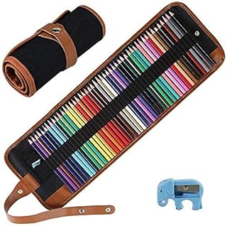 E-More 50 Piece Colouring Pencils Set, Art Colour Pencils Drawing Pencils with Portable Roll-Up Canvas Case Sharpener for Artist Sketch Drawing Oil Base Adult Secret Garden Colouring Books