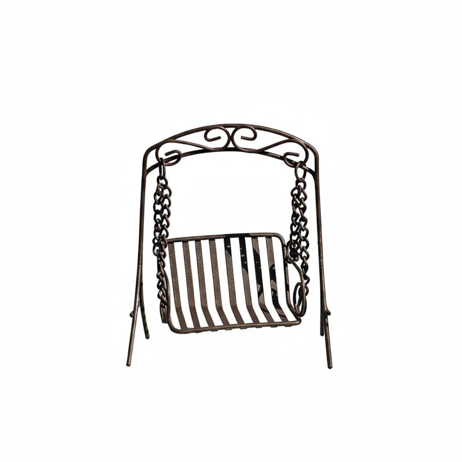 Brown Finish Mini Metal Swing Slatted Retro Swing Ornament Chain-Design Handmade Look for Balcony, Tabletop, Brown|Antiques | Architectural & Garden | Garden-image-0