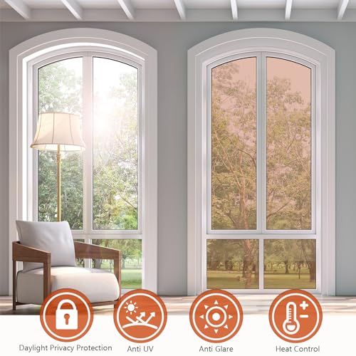 Image of KESPEN Window Privacy Film One Way Daytime Privacy Static Cling Sun Blocking Anti UV Reflective Window Tint for Home and Office, Orang-Silver, 17.5 Inch X 6.5 Feet