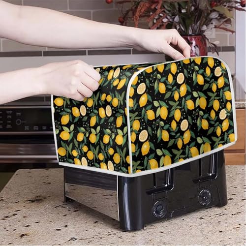 Image of Talayituse Lemon Leaf Print Toaster Cover 4 Slice Wide Slot, Lightweight Dust Protection Washable Appliance Bag Bread Maker Cover