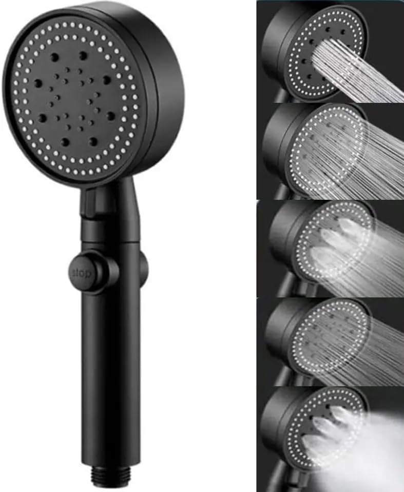 5 Mode Round Hand Shower - Black Elegance with ABS Material - Effortless Setup Shower Head (B0DDJ58TVN) Amazon Price History, Amazon Price Tracker