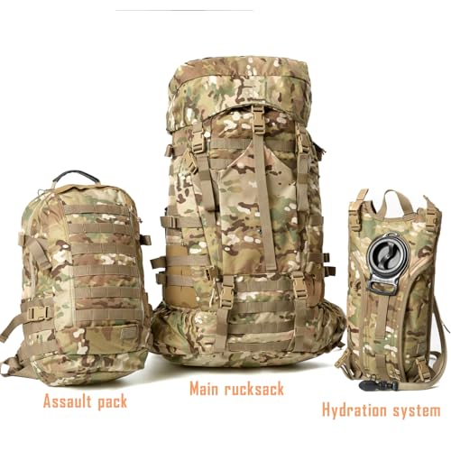 Image of MT Military Army Large Rucksack with Detacheable Assault Backpack Hydration Pack Shoulder Straps and Waist Belt Metal Frame | Detacheable