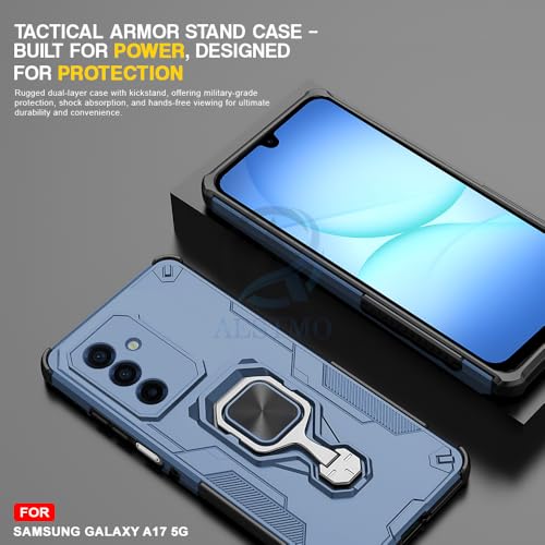 Image of AESTMO Armor Back Cover for Samsung Galaxy A17 / M17 / F17 5G | Ring Holder & Kickstand & Camera Protection in-Built | 360 Degree Protection Back Case Cover (Blue)