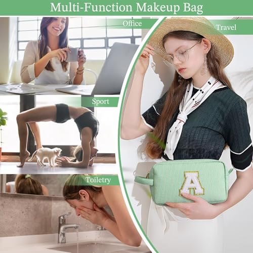 Image of YOOLIFE Initial Cosmetic Bag for Women - Monogram Cute Makeup Bag Cosmetic Case Toiletry Pouch for Women Her Best Friend Sister Teacher, Personalized Birthday Gifts for Women, Light Green I