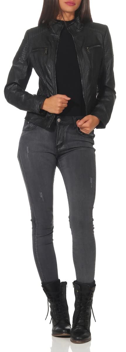 Malito Damen Jacke - figurbetonte Kunstleder Jacke mit Zipper - lässige Bikerjacke - kurze Freizeitjacke mit Reißverschluß 5179