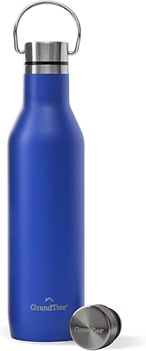 GrandTies Botellas de agua de acero inoxidable con 2 tapas, frasco delgado aislado al vacío, reutilizable, a prueba de fugas, sin BPA, mantiene