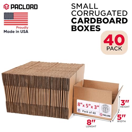 Image of Small Cardboard Boxes 8 inchL x 5 inchW x 3 inchH (Pack of 40) - USA-Made Packing Boxes for Moving, Shipping, or Storage - USPS, UPS, FedEx Approved - Professional Packing Supplies for Moving