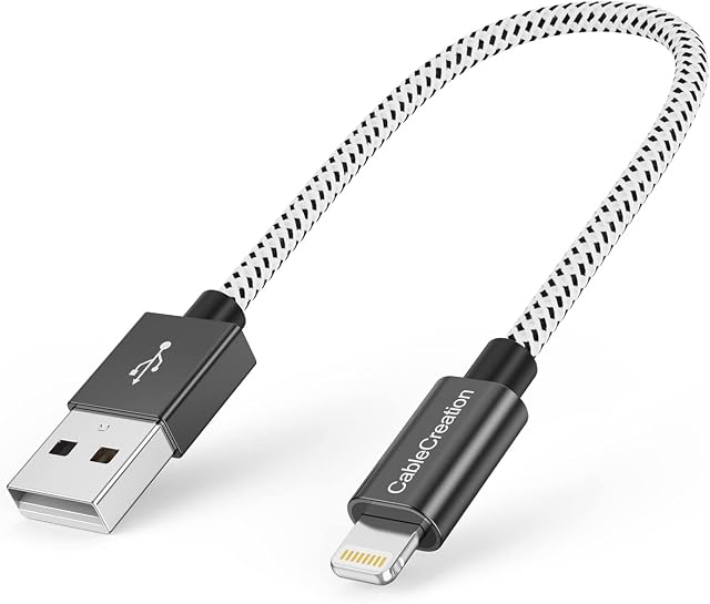 CableCreation 0.5 Feet Short iPhone Charger Cable, [MFi Certified] Lightning to USB Data Sync Cord, Compatible with iPhone 14/14 Pro, AirPods Pro, iPhone 13/13 Pro/12, iPad Pro, Air, 0.15M Black&White